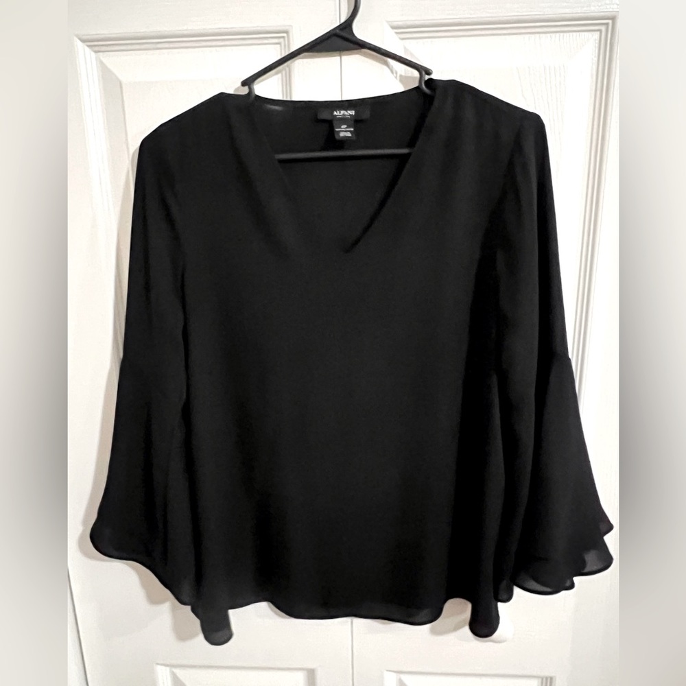 Alfani Black 3/4 Sleeve V Neck Blouse Size 6P